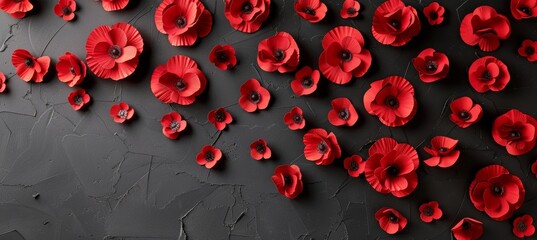 Red poppies on black, symbolizing remembrance, armistice, and anzac day for search relevance