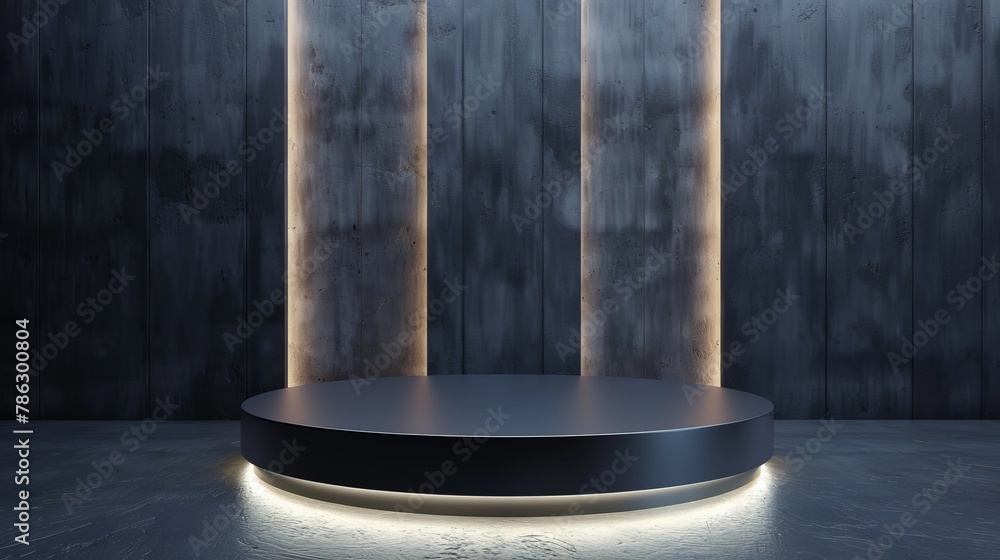 Leinwandbilder Sci-fi empty room with vertical glowing neon lighting concept. Modern rendering 3D shape, Product display presentation. Futuristic minimal wall scene.