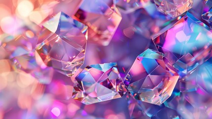 Rendering of an abstract geometric crystal background with an iridescent texture and liquid. - obrazy, fototapety, plakaty