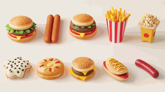 Fast food 3d realistic render vector icon set. Pizza