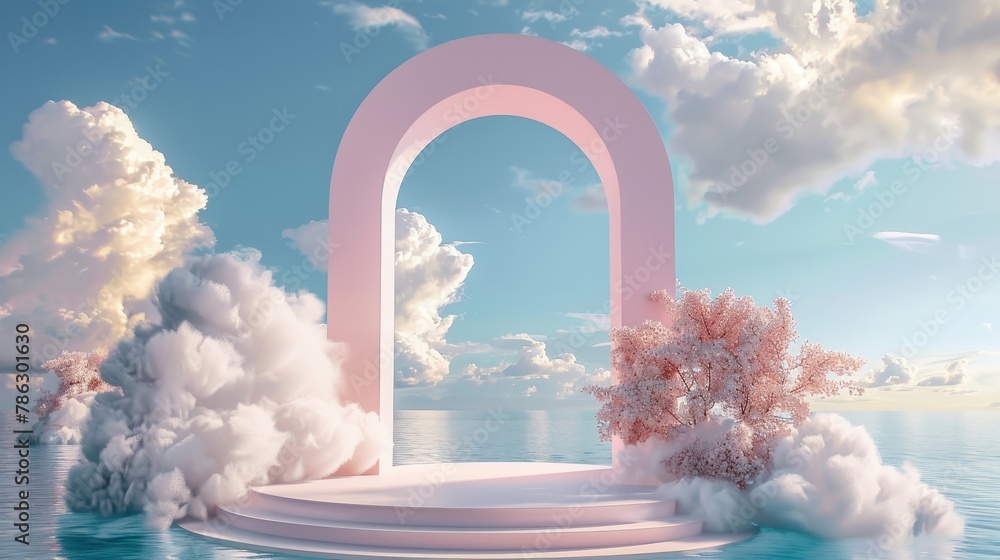 Aufkleber this captivating 3d seascape backdrop adds a touch of romance to products displayed on a podium.