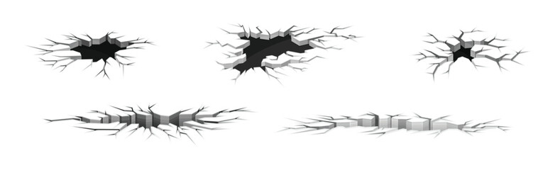 Earthquake Cracks and Holes in Ground Vector Set