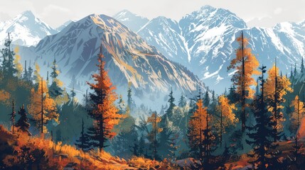 Autumn Mountain Forest - obrazy, fototapety, plakaty