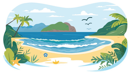 Fototapeta na wymiar Flat landscape illustration flat design vector beach