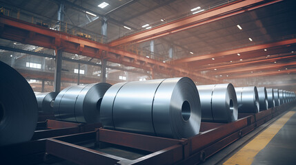 Fototapeta premium Steel Rolls in Industrial Production, Highlighting Strength & Innovation