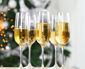 Champagne near the Christmas tree