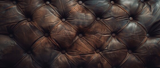 Naklejka premium Abstract dark brown retro vintage sofa leather textile fabric texture background - Upholstered velours velvet furniture classic style of stiching rhombus with button, diamond