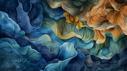 abstract flower leaves background in orange green and blue colors
