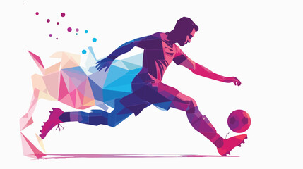 Football soccer player kicking ball low polygonal vector - obrazy, fototapety, plakaty