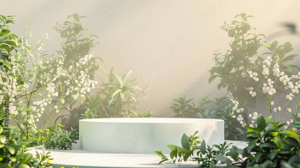 Poster background for product display with an abstract garden scene in natural beauty. 3d rendering.