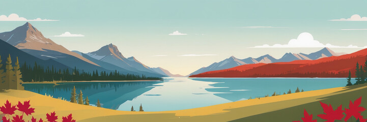 Canada Day. the flag of Canada. people are holding the flag of Canada. the nature of Canada. illustration. nature. mountains