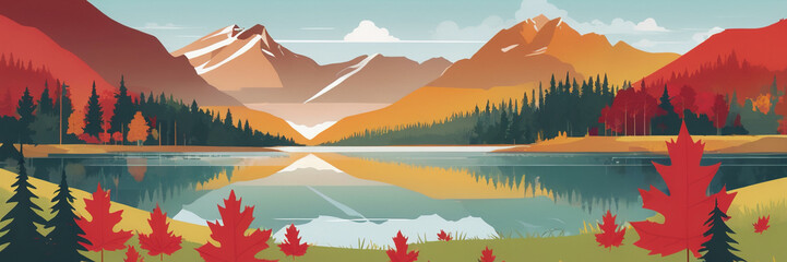 Canada Day. the flag of Canada. people are holding the flag of Canada. the nature of Canada. illustration. nature. mountains