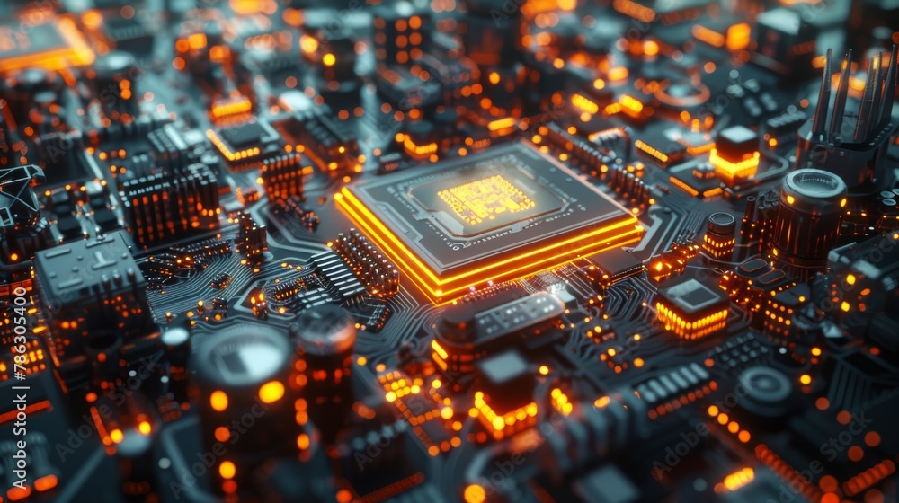 Aufkleber Cyberpunk AI engine. Circuit board. Technology background. Central Computer Processors CPU and GPU concepts. Motherboard digital chip. Tech science background.