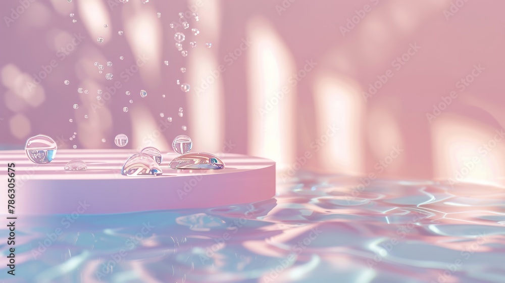 Leinwandbilder background for product display with water drops on pastel colored background. 3d rendering...