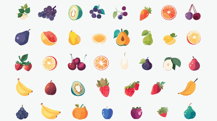 Fruit and berries drawn icons vector set. Illustration