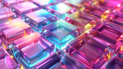3D background wallpaper with glass squares and bright neon light emitting gradients. Design theme for banner headers, posters, or covers... - obrazy, fototapety, plakaty