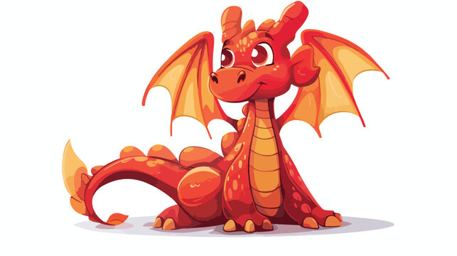 Funny cartoon little red sitting dragon. Vector Illustration