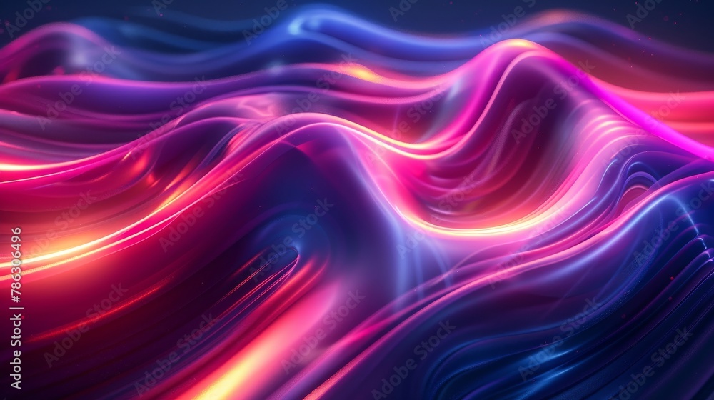 Poster holographic iridescent neon curved wave abstract 3d render on a dark background. well-suited for ban