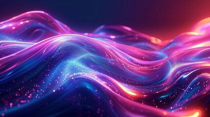 Fototapeta na wymiar A fluid, holographic, iridescent neon curved wave in motion on a dark background. Perfect for banners, backgrounds, wallpaper, and covers.