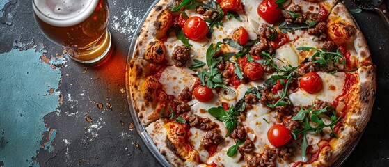 The pizza with artisan and beer