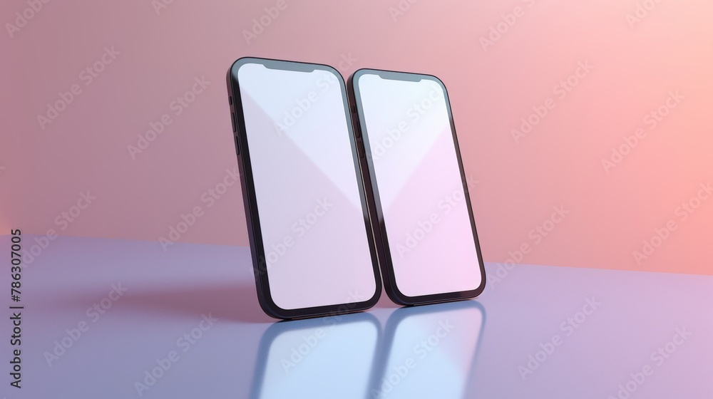 Poster floating black smart phone with white screen gradient isolated background in 3d renders