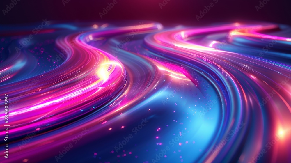 Aufkleber an abstract fluid holographic iridescent neon curve in motion against a dark background with gradien