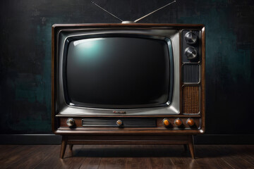 Antique vintage television in dark background
