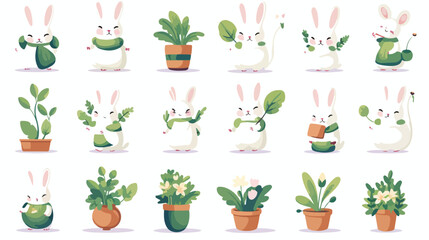 Gardening Rabbit with Plants Nature Lover Animal vector