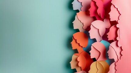 Vibrant Abstract Art with Colorful Women head Cutouts Against a Solid Background