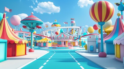 3D cute style amusement park, C4D cartoon cute style background materials