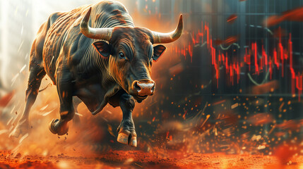 Bullish Momentum, Vibrant Stock Market Scene - obrazy, fototapety, plakaty