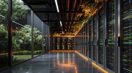 Rendering of an AI computer data center... - obrazy, fototapety, plakaty
