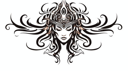 Goddess Traditional Tribal Tattoo Design Vector Vector