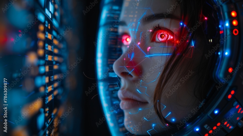 Aufkleber This image depicts a beautiful robot woman with AI floating in zero gravity in cyberspace among charts and diagrams. Neural networks learning concept.