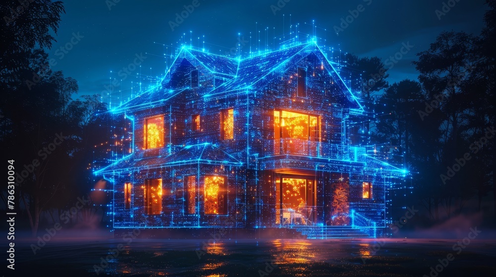 Poster Programming scenarios for smart home system operation. Development of smart home system. Engineering, coding on laptops of IOT devices in network smart home.
