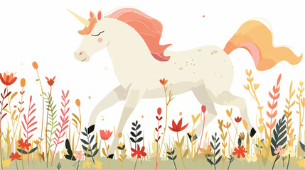Graceful unicorn galloping through field of wildflower
