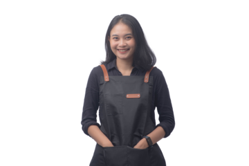 Young Asian Woman Barista Wearing Apron