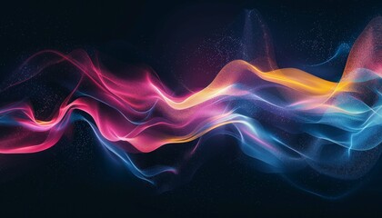 Obraz premium hues of blue, pink, and yellow, with an abstract glowing color wave on a dark black backdrop,