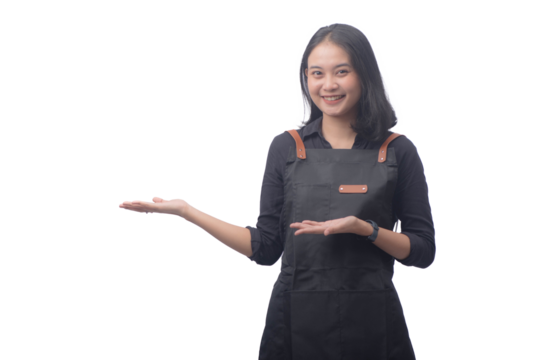 Young Asian Woman Barista Wearing Apron