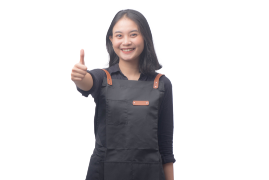 Young Asian Woman Barista Wearing Apron