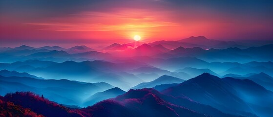 Majestic Dawn Over Misty Peaks - Serene Skincare Elegance. Concept Mountaintop Beauty, Morning Glow, Skincare Rituals, Tranquil Serenity, Majestic Landscapes