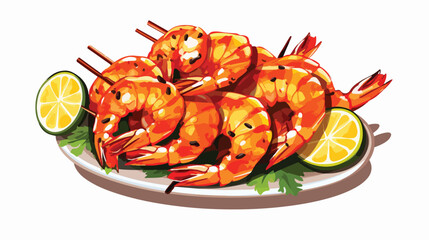 Grilled shrimp a flavorful delight flat vector isolated