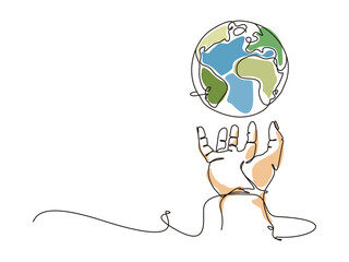 Sketch lifestyle A054_earth levitate on the hand to shows the importance of the world vector illustration graphic EPS 10
