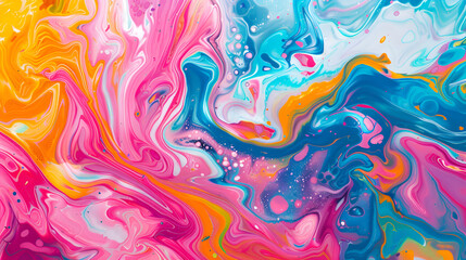 Fototapeta na wymiar This photo shows a dynamic and colorful fluid painting with a striking variety of colors swirling and blending together in an abstract composition, abstract patterns formed by mixing liquid paints 