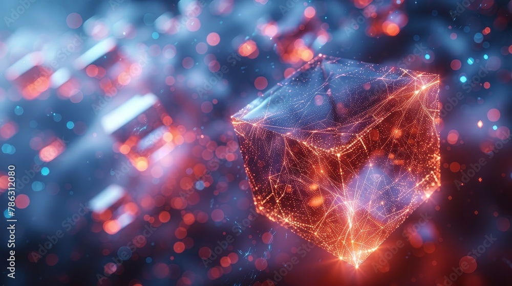 Aufkleber A futuristic technological background with neon glowing geometric shapes hanging in the air in 3D space. Abstract technology banner in a modern style.