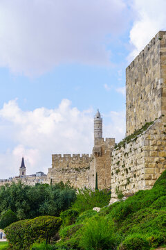 Walls park, and the old city walls, in Jerusalem