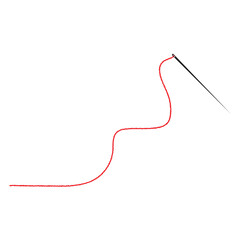 Sewing needle with a long red thread.Vector needle icon on a white background.Vector illustration. eps10