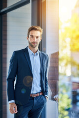 Portrait, serious and man in office for business career, startup corporate company and professional. Male entrepreneur, excited and confident for growth or opportunity with positive mindset and goals