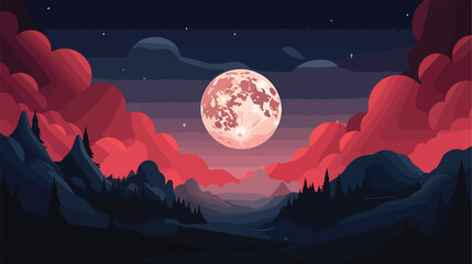 Moon eclipse in a cloudy night sky flat vector isolated