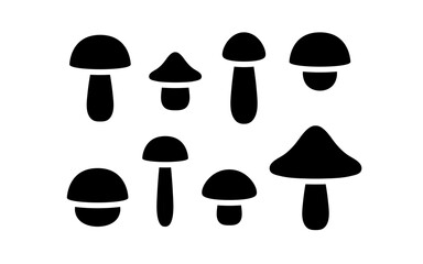 Mushroom icon set. Black flat mushrom illustrations.	
